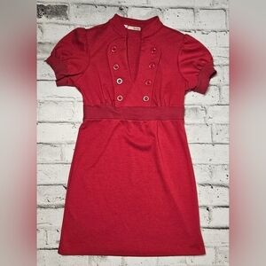 BeBop Retro Red Mini Dress V-Neck Button Front Stretch Made USA